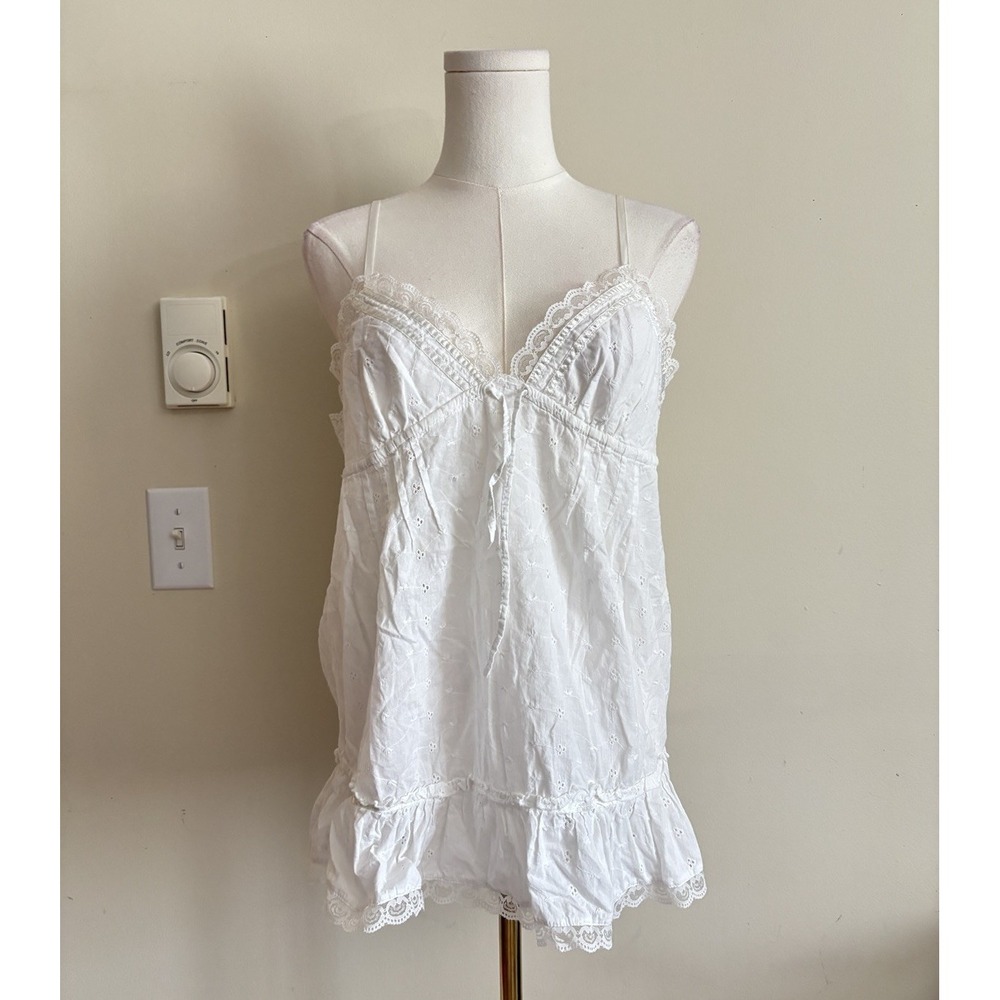 Pink Collection Womens Large Lace Cami White Cute Boho Festival Coquette Cotton